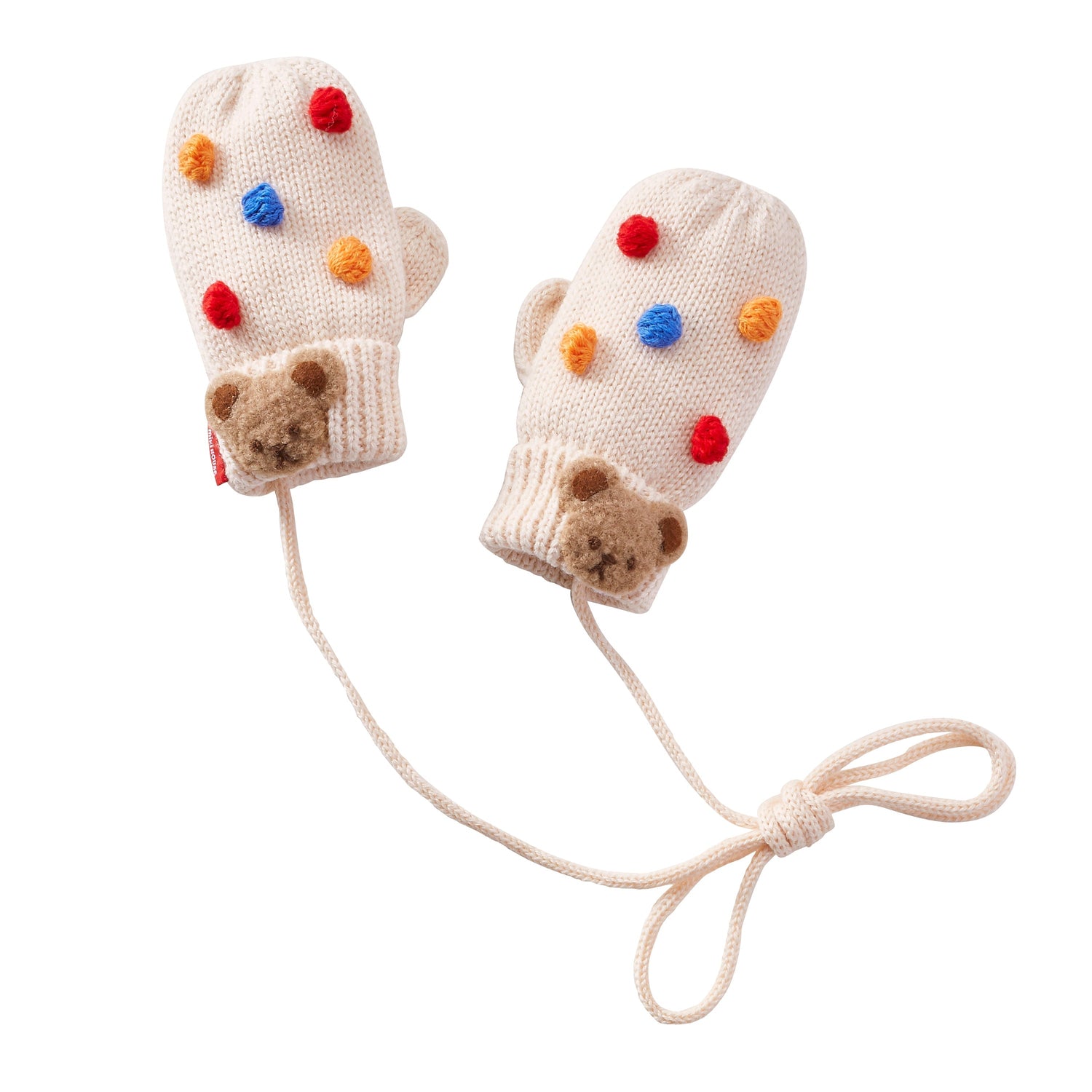 Mikihouse Dreamy Knit Teddy Bear Mittens-Ivory