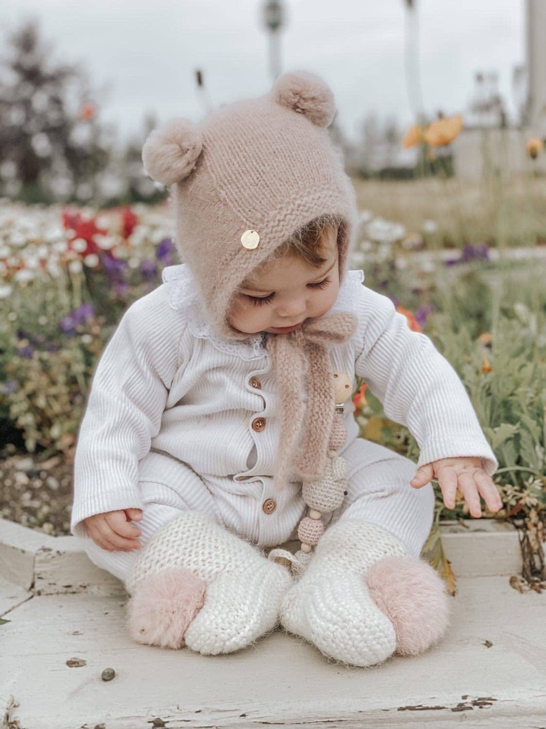 Petite Maison Kids - Dusty Pink Cashmere Teddy Hat: Small (0-12 M)