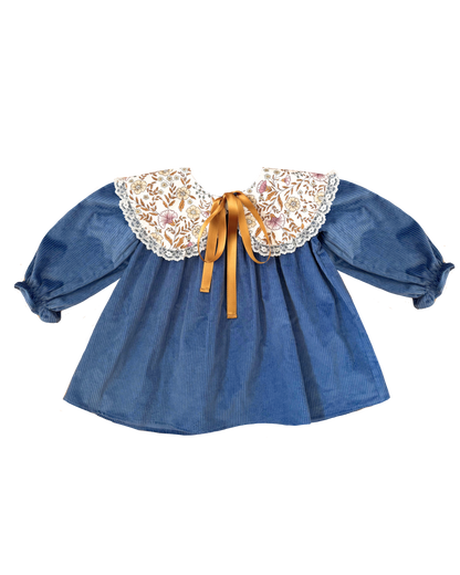 Carlota Suip Midnight Waltz Dress in deep blue corduroy