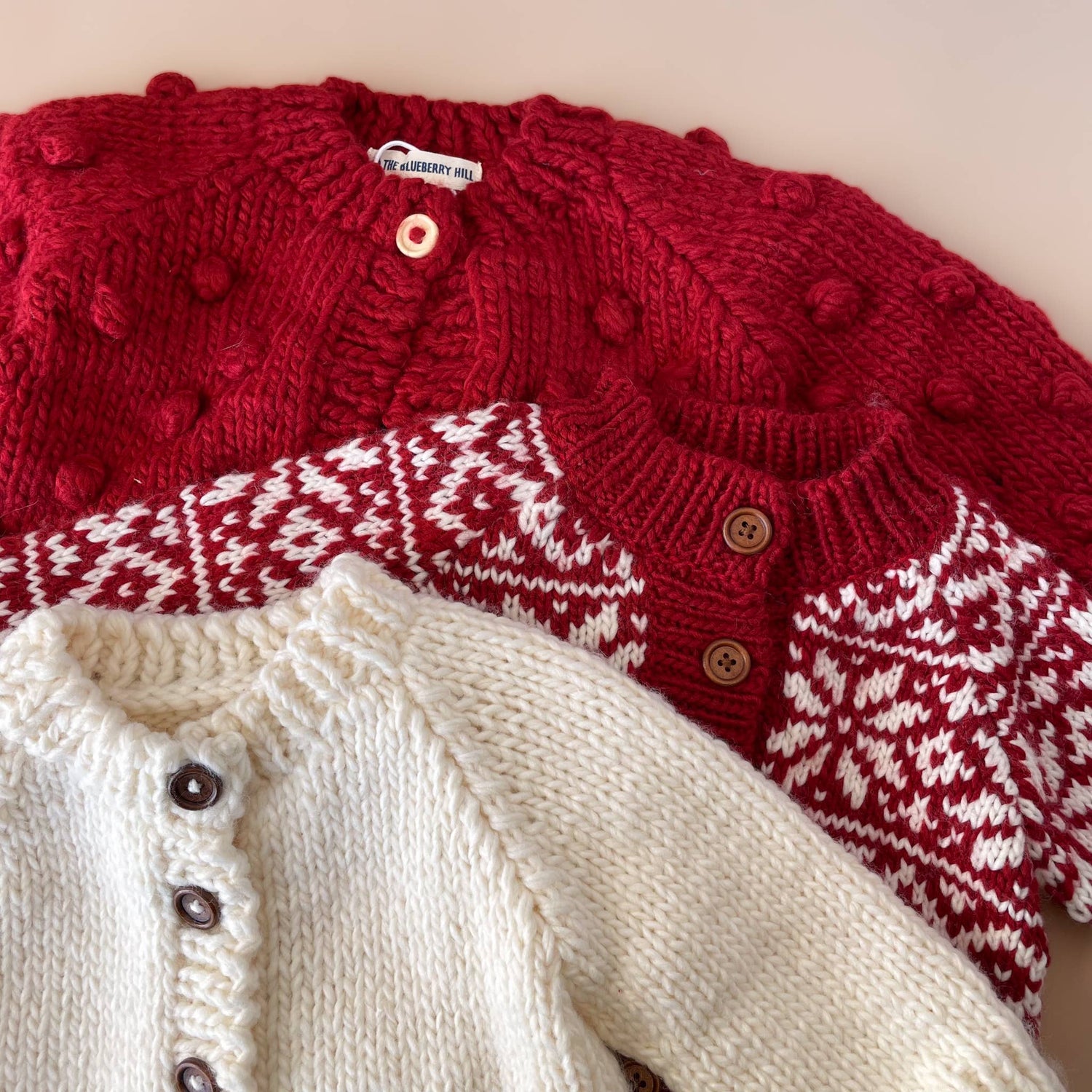 The Blueberry Hill Popcorn Cardigan – Red | Baby &amp; Toddler Hand-Knit Sweater