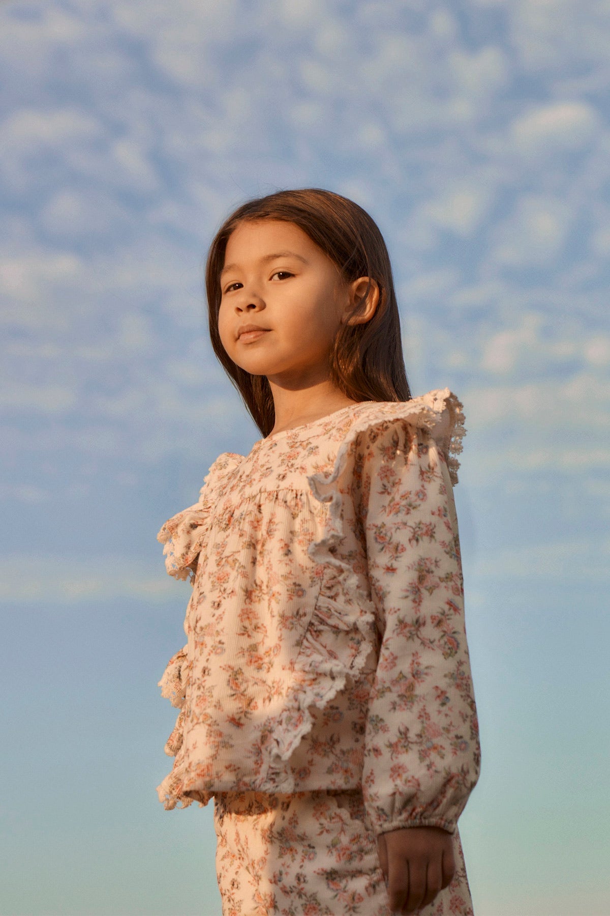 Louise Misha Bella Blouse in Carnation Vale Cream, styled view