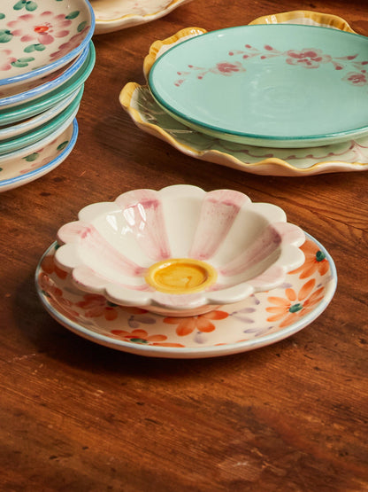 RicebyRice - Ceramic Flower Dipping Bowl with Pink Hand Painted Stripes