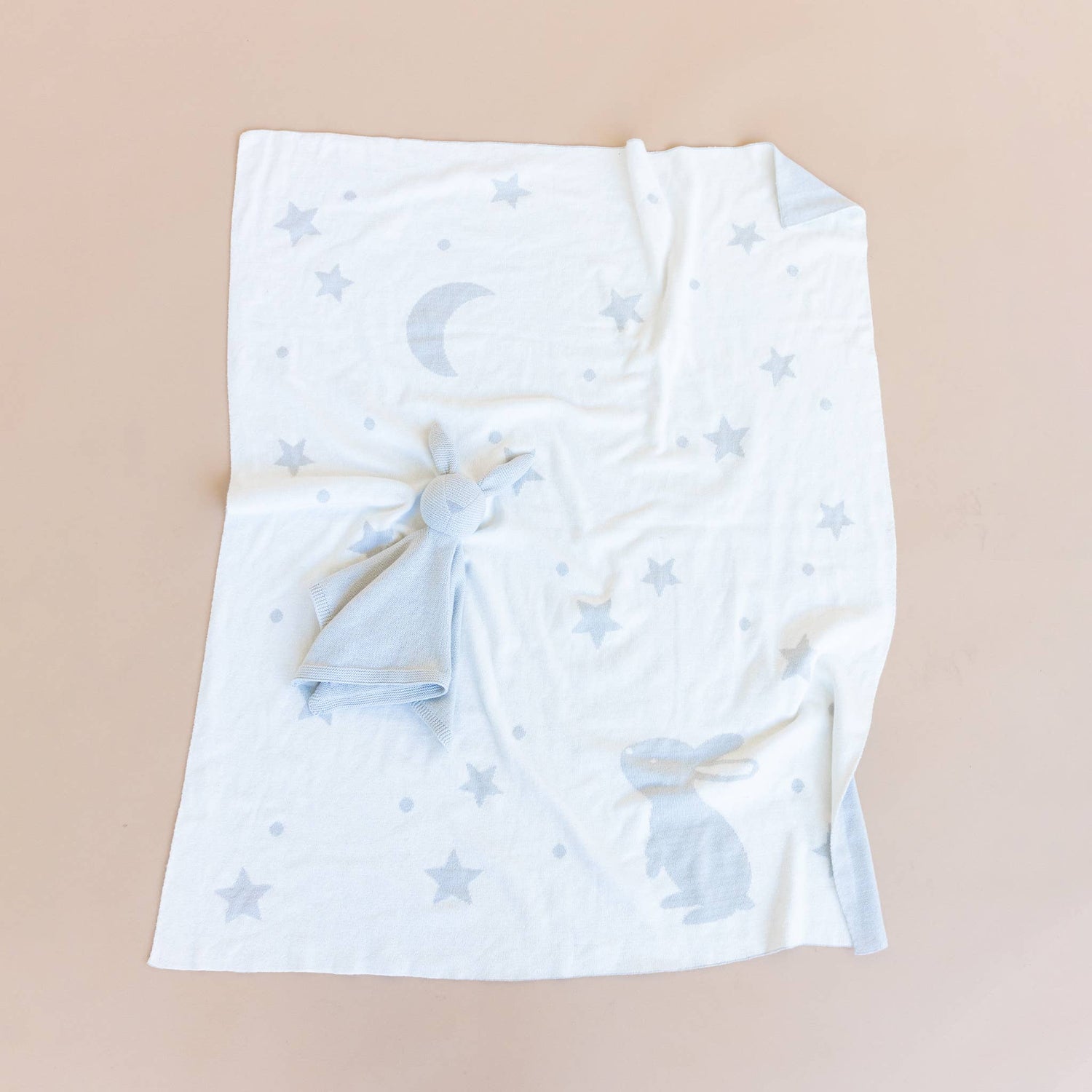 The Blueberry Hill - Set Star Moon Bunny Blanket Lovey Gift Baby Shower Organic: Blanket + Cream Lovey