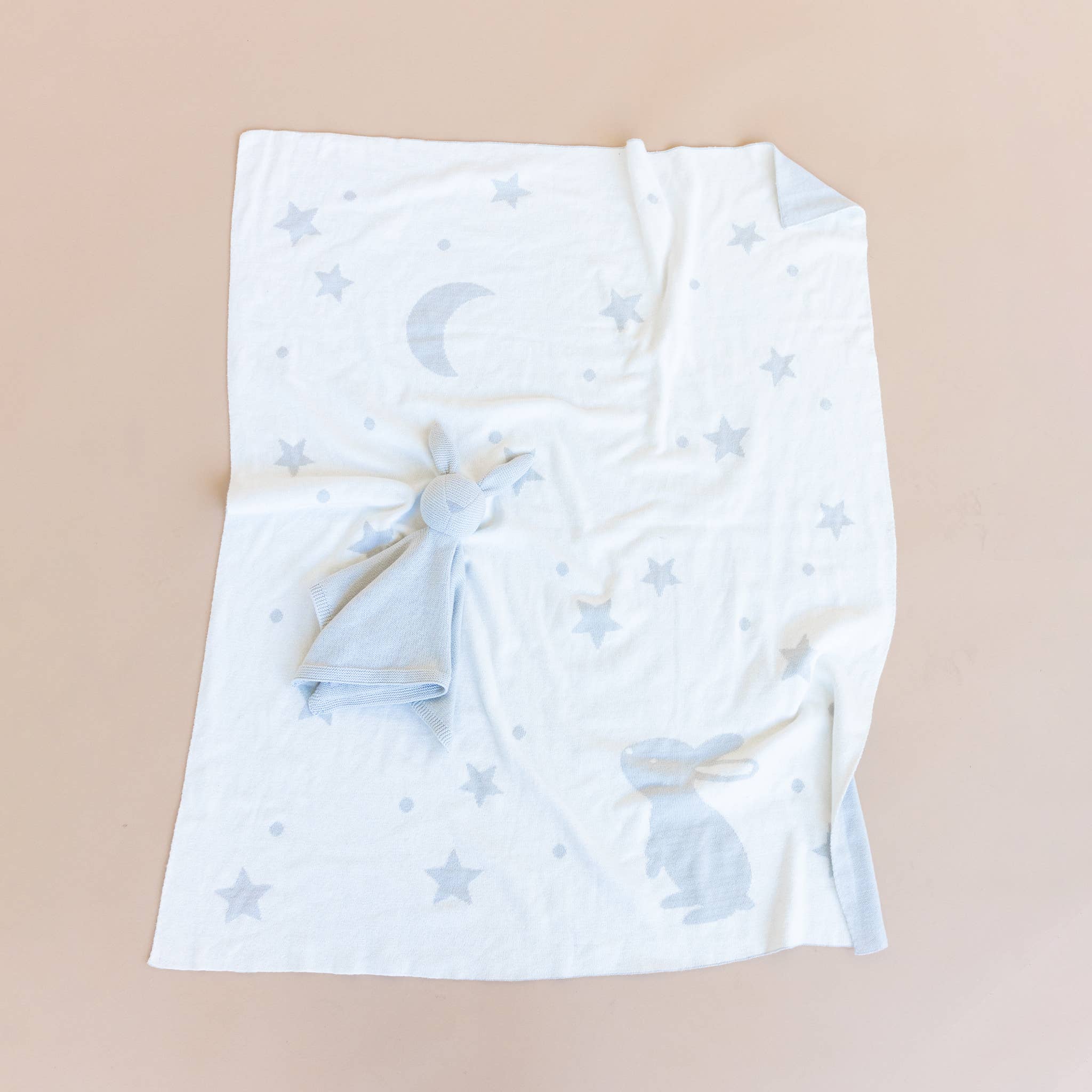 The Blueberry Hill - Set Star Moon Bunny Blanket Lovey Gift Baby Shower Organic: Blanket + Cream Lovey