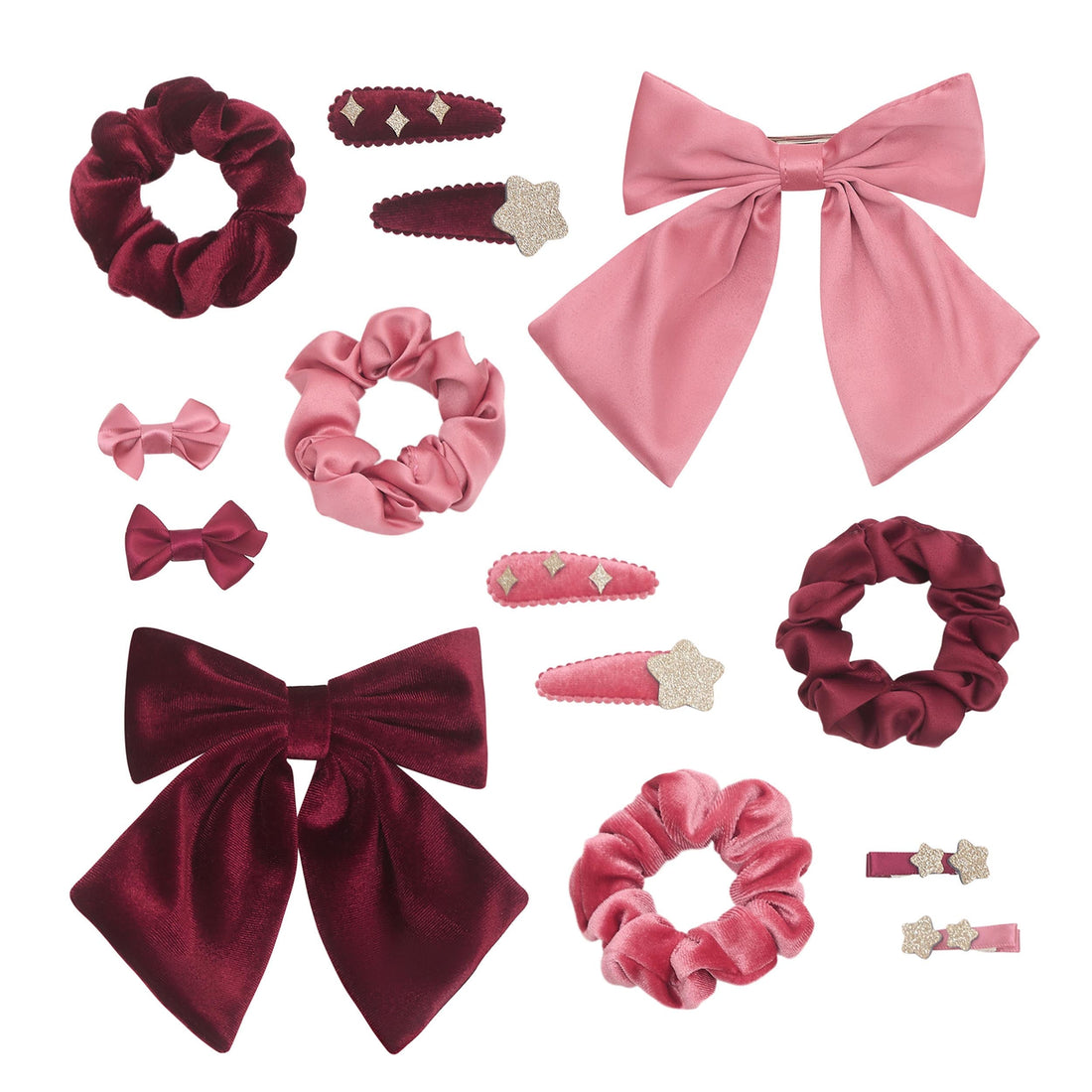 Hair accessories inside Mimi &amp; Lula burgundy gifting pouch
