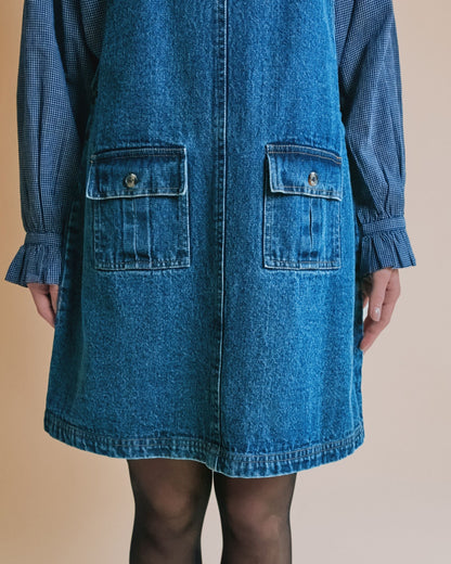 Emile et Ida Blue Denim Pinafore Dress detail view