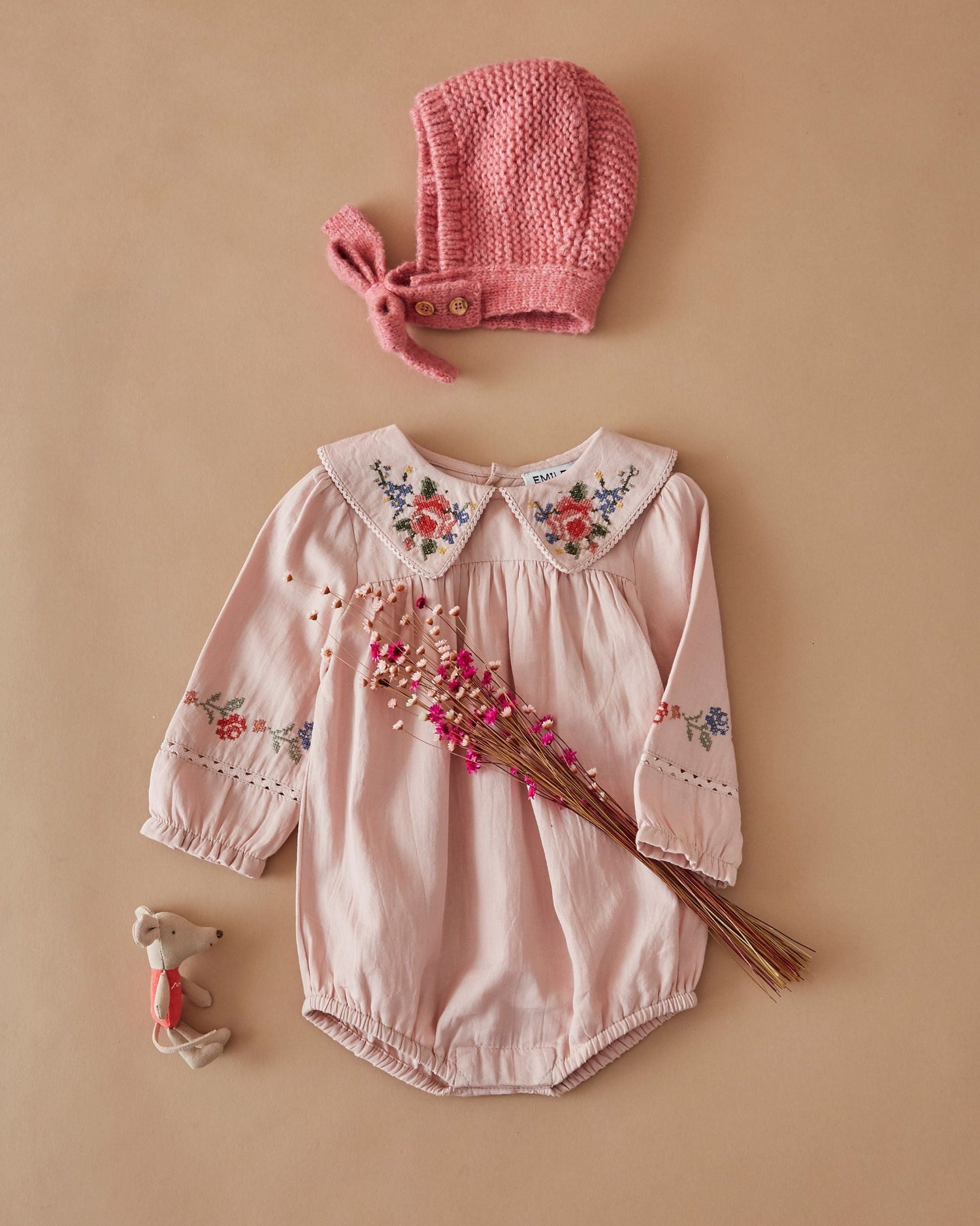 Emile et Ida Rose Cross-Stitch Baby Romper