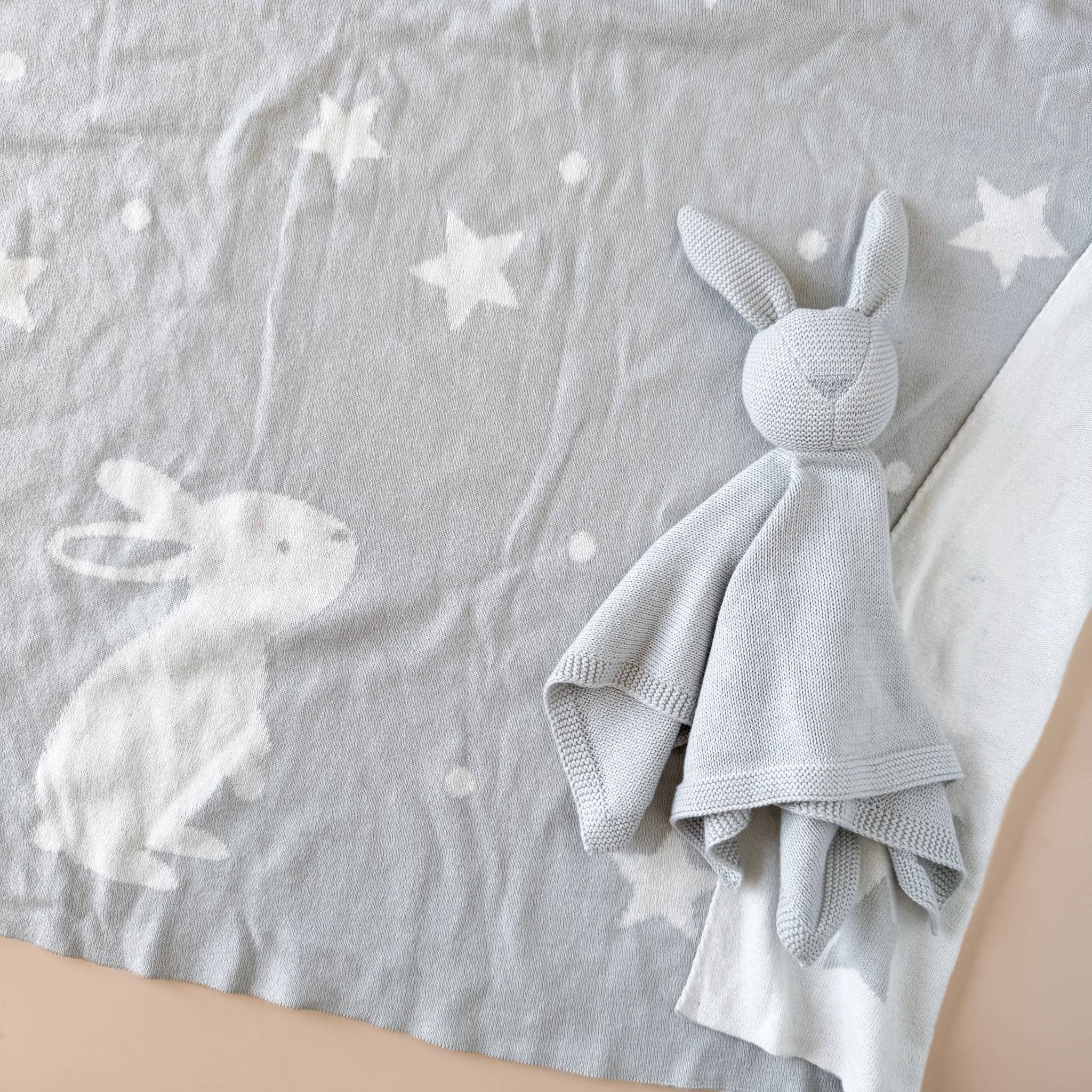 The Blueberry Hill - Set Star Moon Bunny Blanket Lovey Gift Baby Shower Organic: Blanket + Cream Lovey