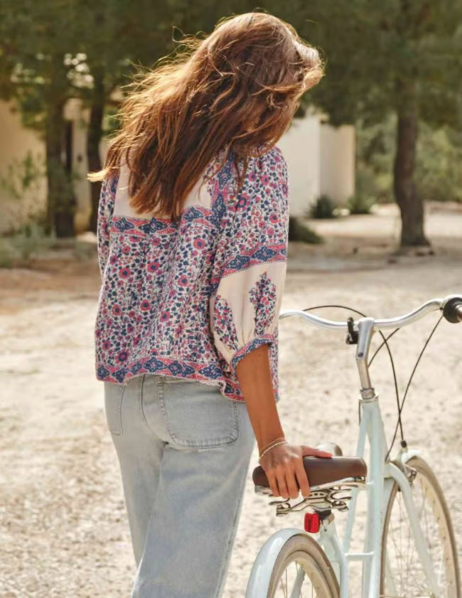 M.A.B.E Della Floral Jacket – Blue Cotton Summer Jacket