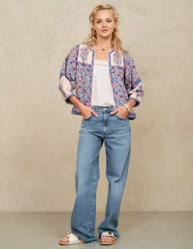 M.A.B.E Della Floral Jacket – Blue Cotton Summer Jacket