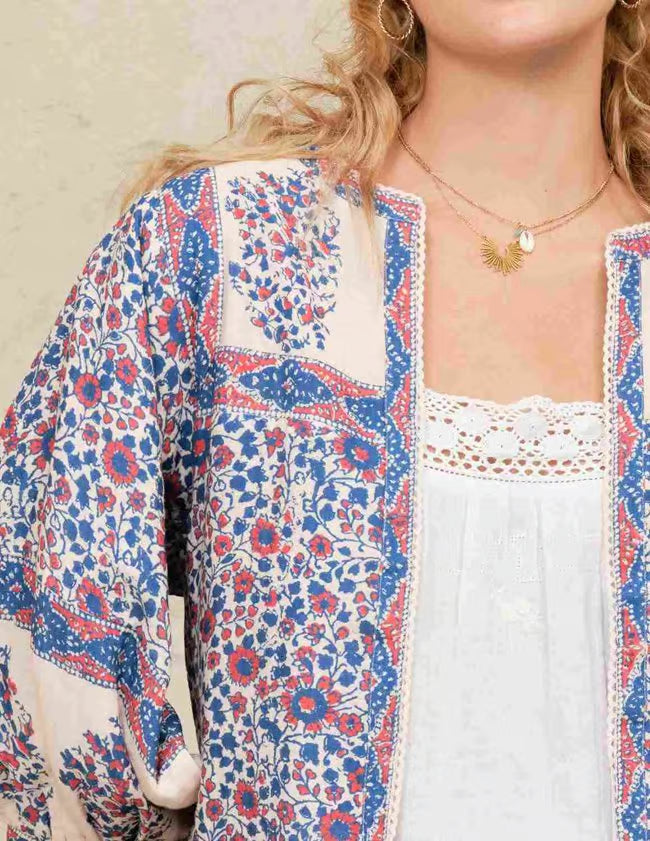 M.A.B.E Della Floral Jacket – Blue Cotton Summer Jacket