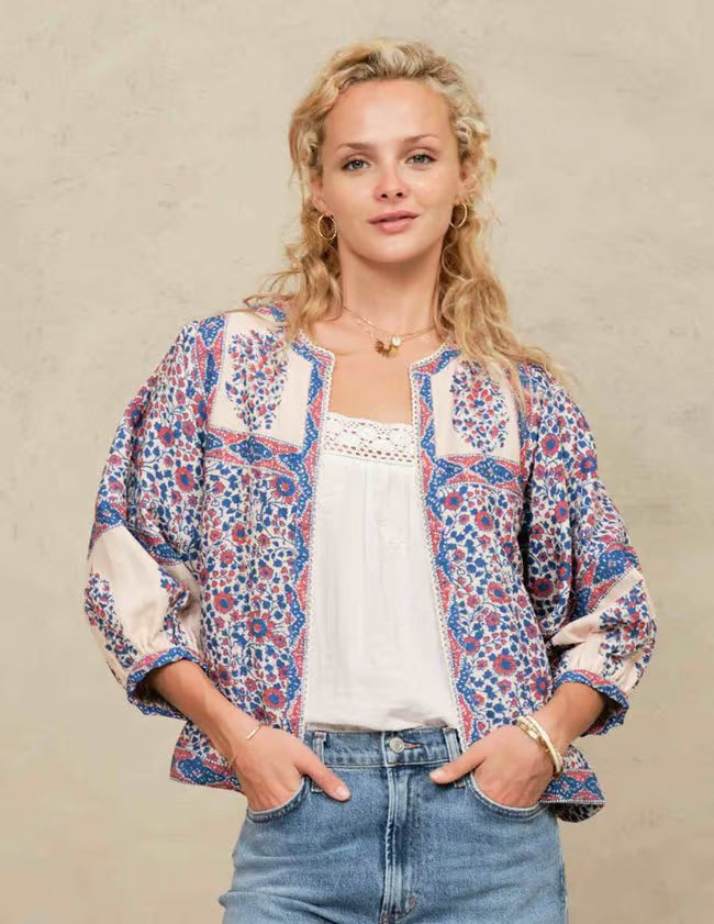 M.A.B.E Della Floral Jacket – Blue Cotton Summer Jacket