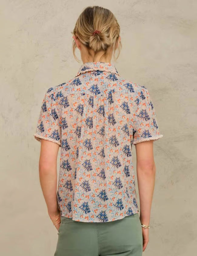 M.A.B.E Aster Blouse – Multi | Floral Cotton Lace Trim Top
