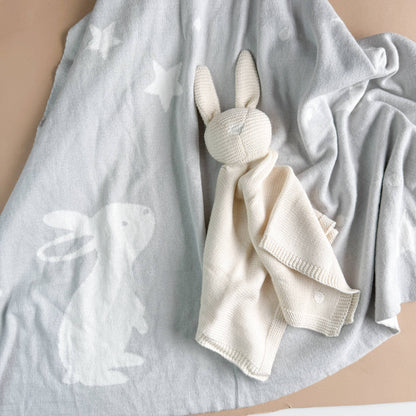 The Blueberry Hill - Set Star Moon Bunny Blanket Lovey Gift Baby Shower Organic: Blanket + Cream Lovey