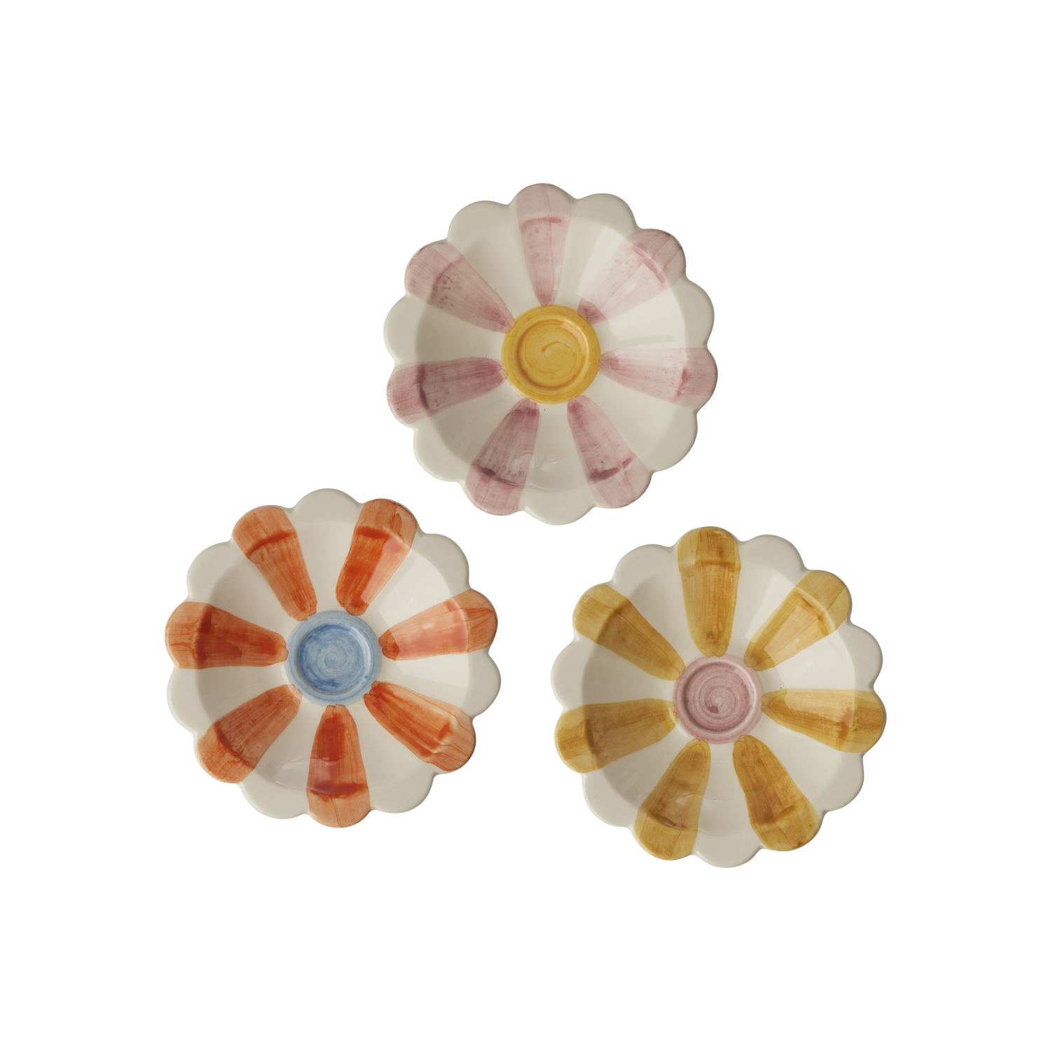 RicebyRice - Ceramic Flower Dipping Bowl with Pink Hand Painted Stripes