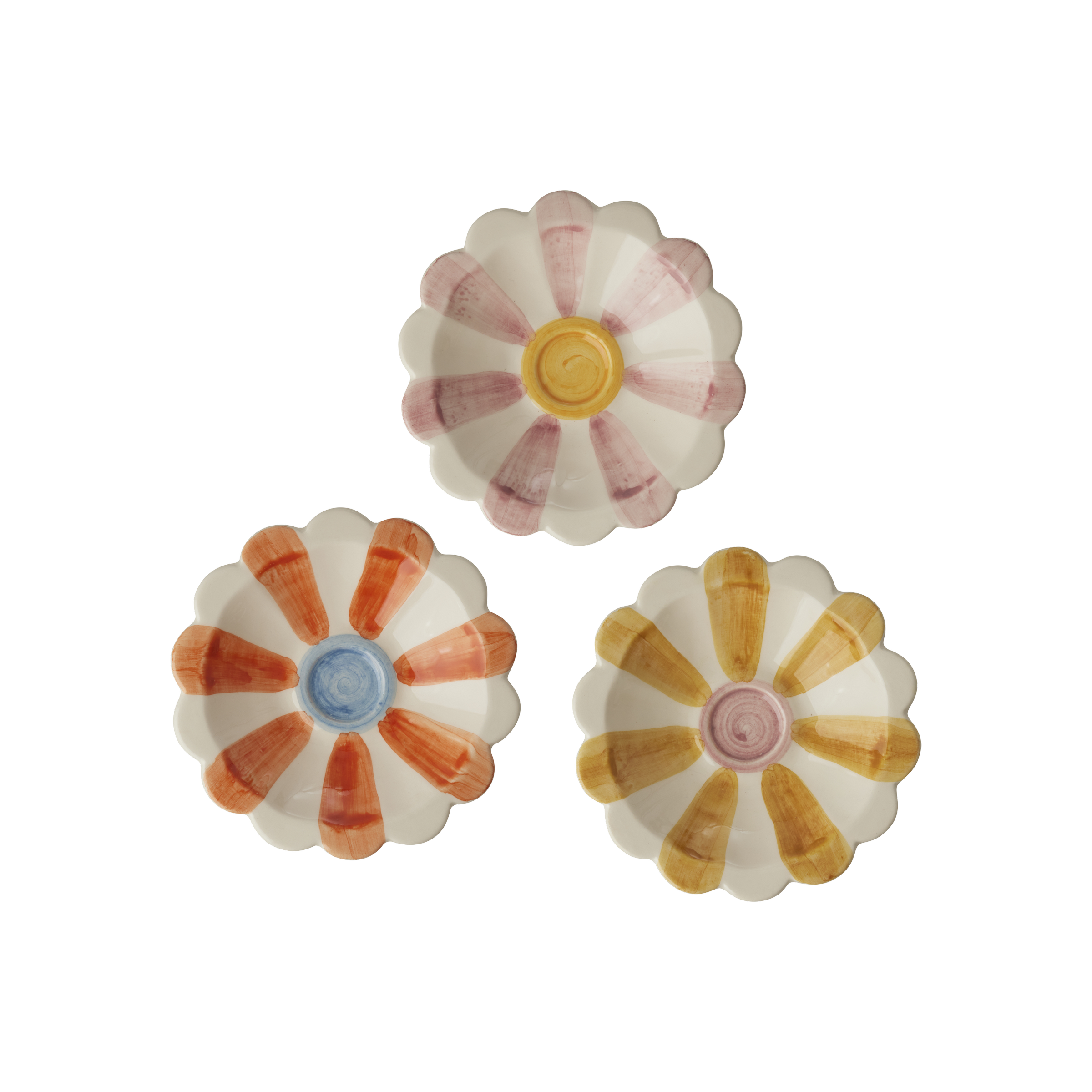 RicebyRice - Ceramic Flower Dipping Bowl with Pink Hand Painted Stripes