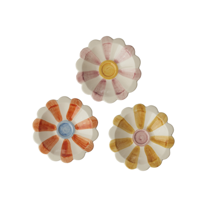 RicebyRice - Ceramic Flower Dipping Bowl with Pink Hand Painted Stripes