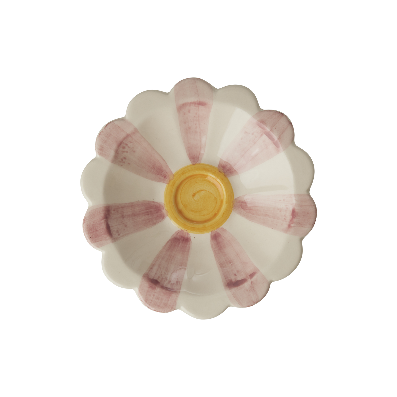 RicebyRice - Ceramic Flower Dipping Bowl with Pink Hand Painted Stripes