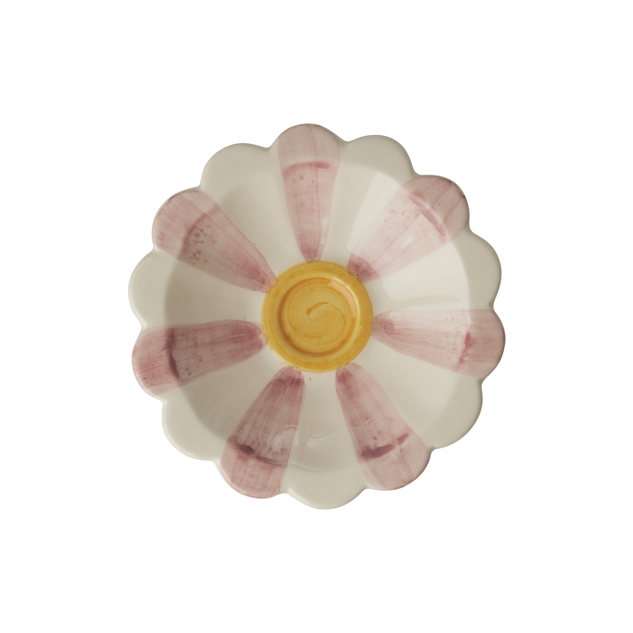 RicebyRice - Ceramic Flower Dipping Bowl with Pink Hand Painted Stripes