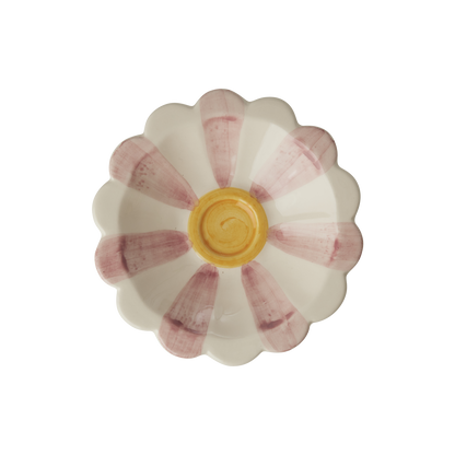 RicebyRice - Ceramic Flower Dipping Bowl with Pink Hand Painted Stripes
