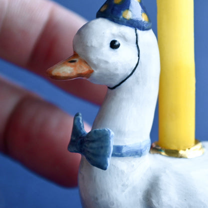 Camp Hollow Blue Goose Birthday Candle Holder | Porcelain Cake Topper