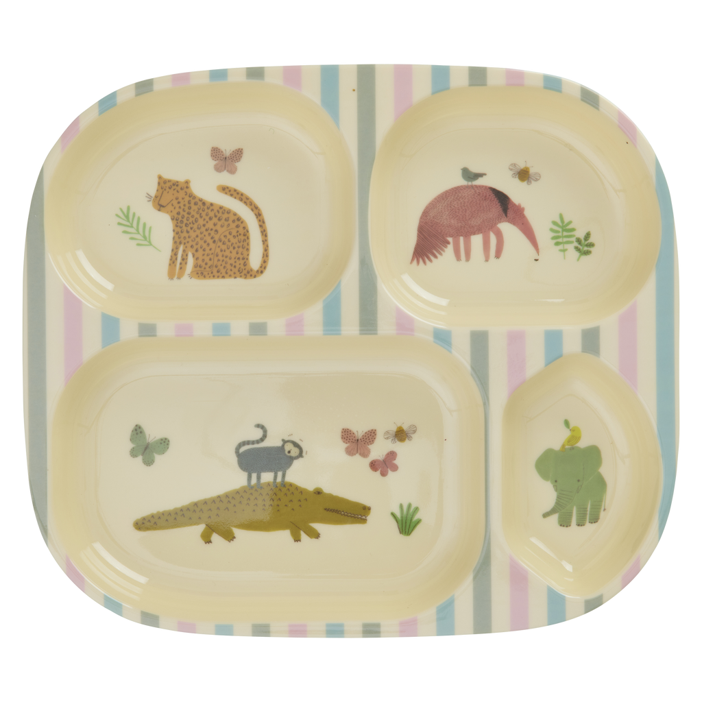 RicebyRice - Melamine Kids 4 Room Plate - Sweet Jungle Print