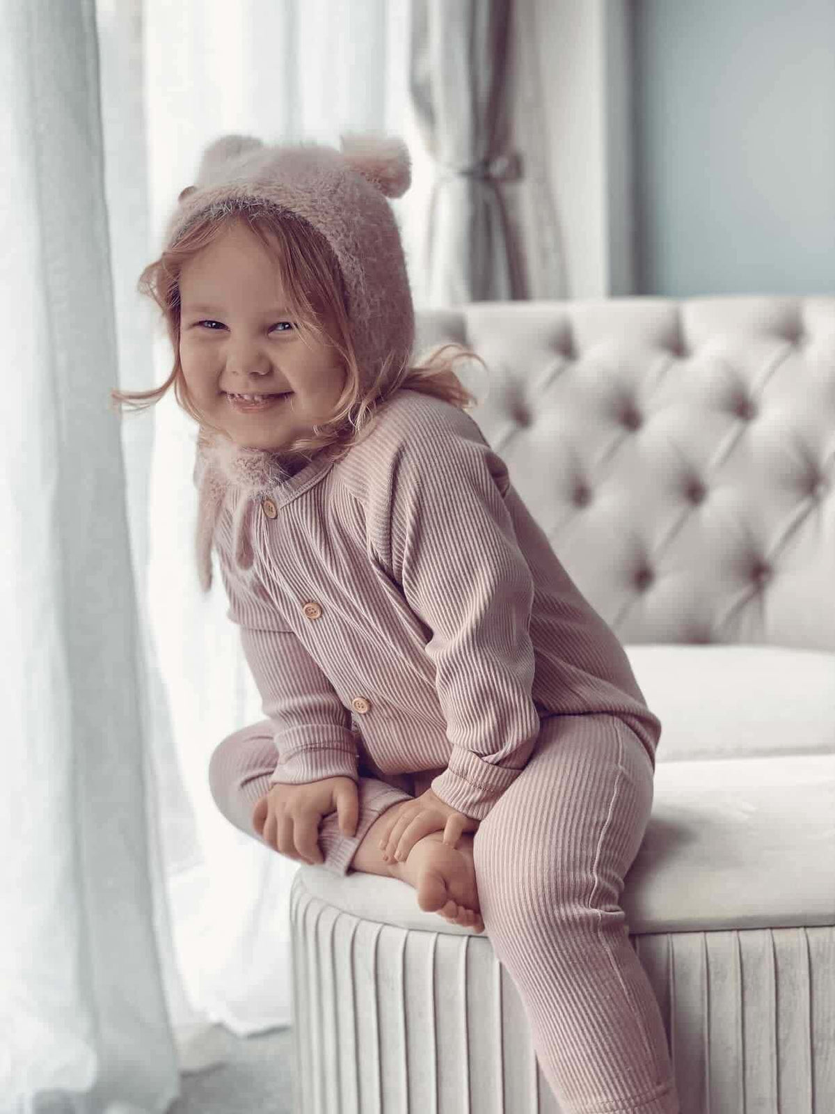 Petite Maison Kids - Dusty Pink Cashmere Teddy Hat: Small (0-12 M)