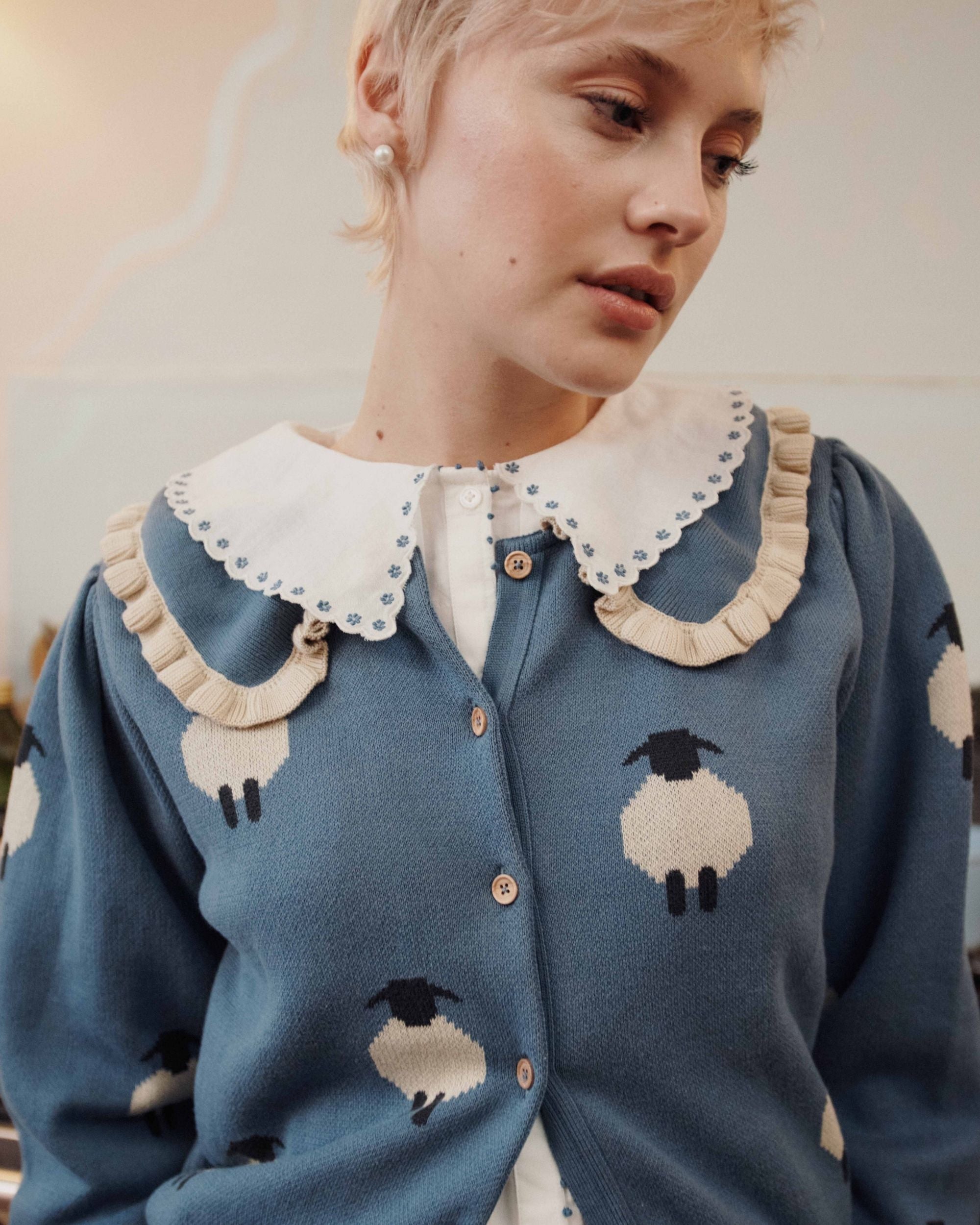 Emile et Ida Blue Sheep Intarsia Cardigan