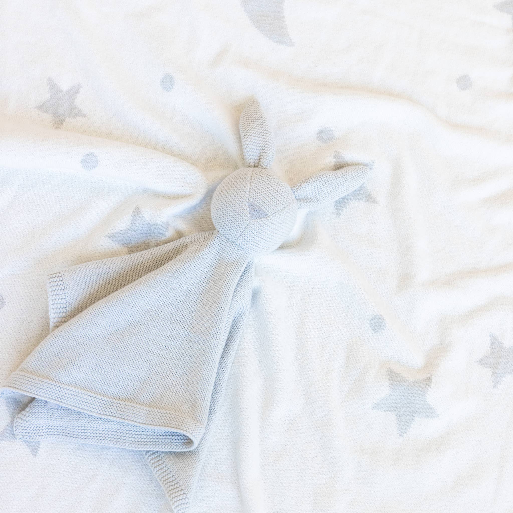 The Blueberry Hill - Set Star Moon Bunny Blanket Lovey Gift Baby Shower Organic: Blanket + Cream Lovey