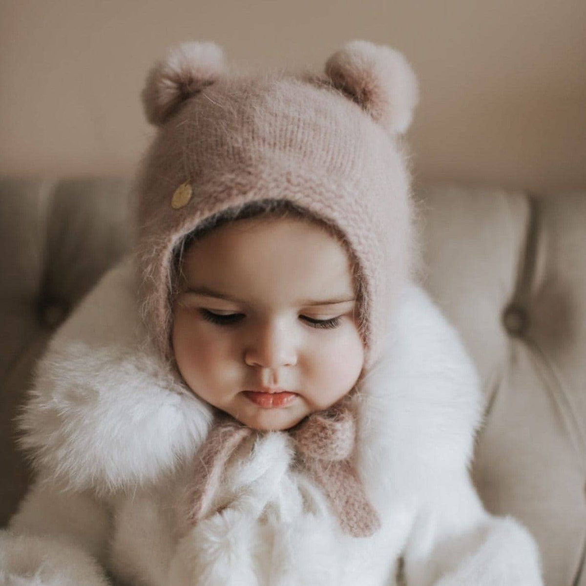 Petite Maison Kids - Dusty Pink Cashmere Teddy Hat: Small (0-12 M)