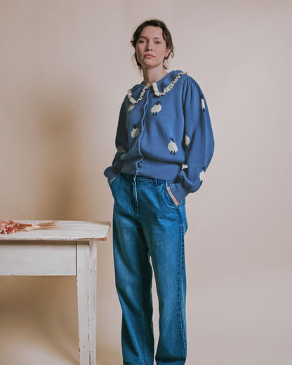 Emile et Ida Blue Sheep Intarsia Cardigan