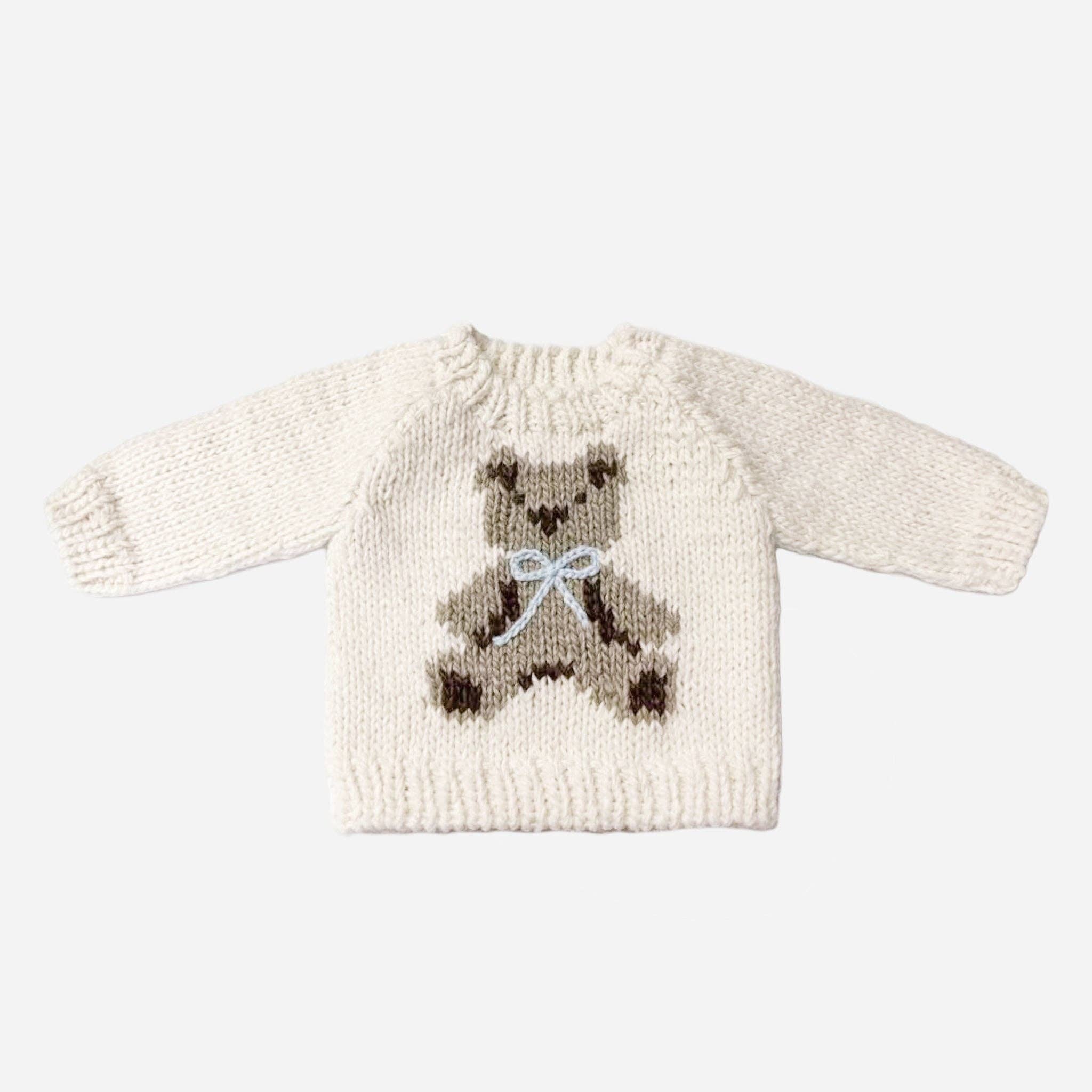 The Blueberry Hill - Teddy Bear Sweater Baby Blue Bow Pullover Boy Gift: Cream / M 2-3y