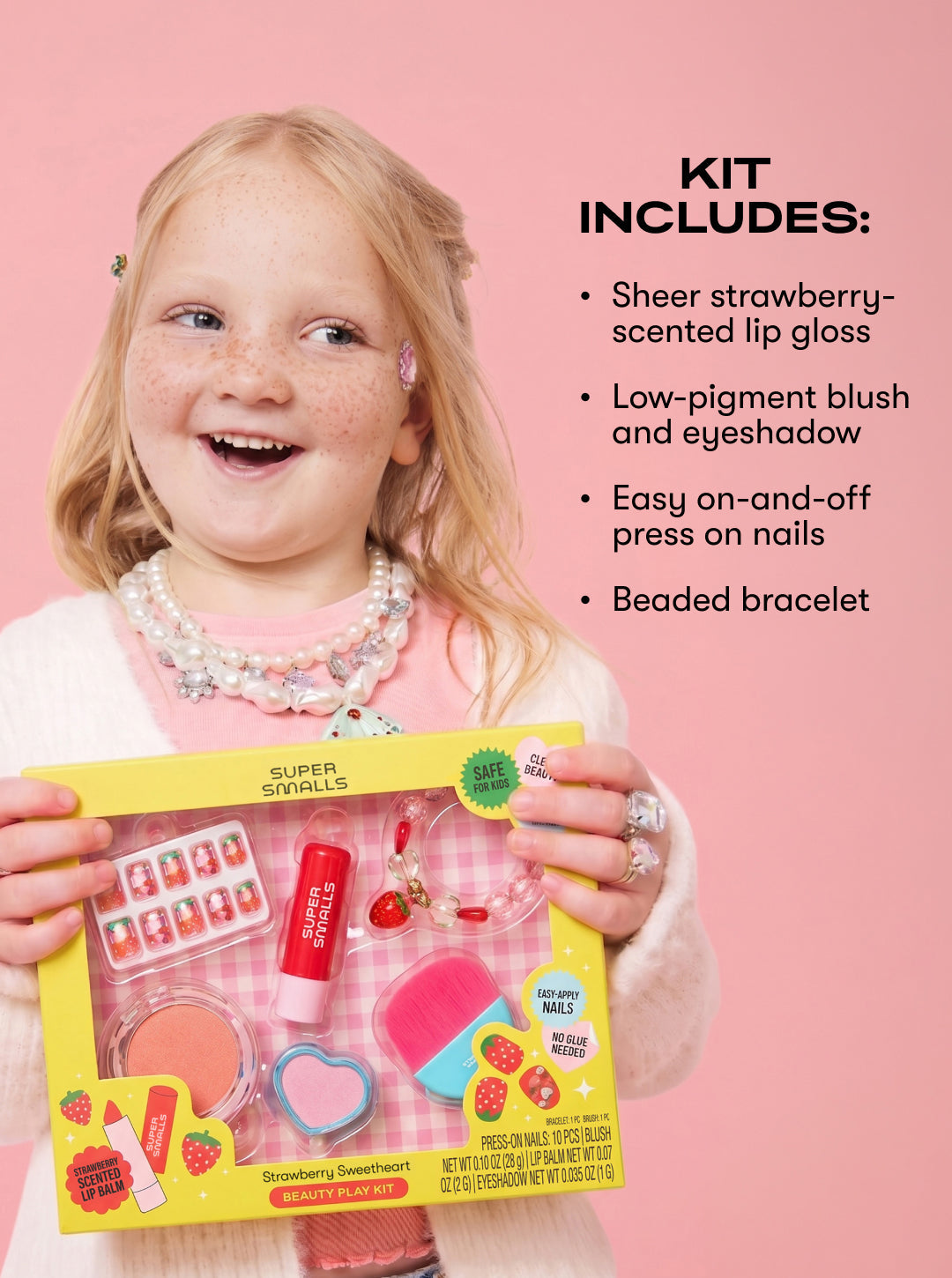 Child playing with Super Smalls Strawberry Sweetheart Beauty Play Kit