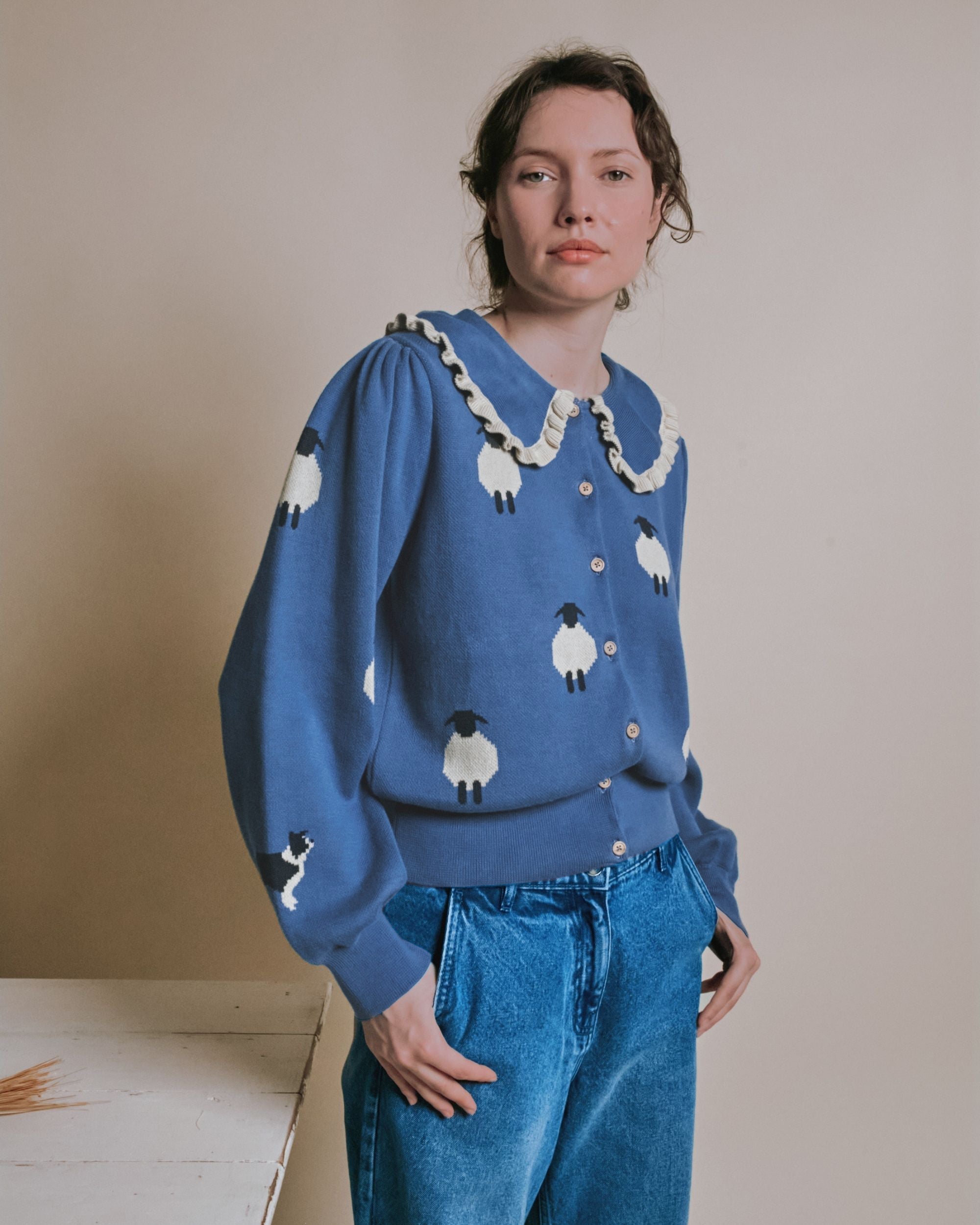 Emile et Ida Blue Sheep Intarsia Cardigan