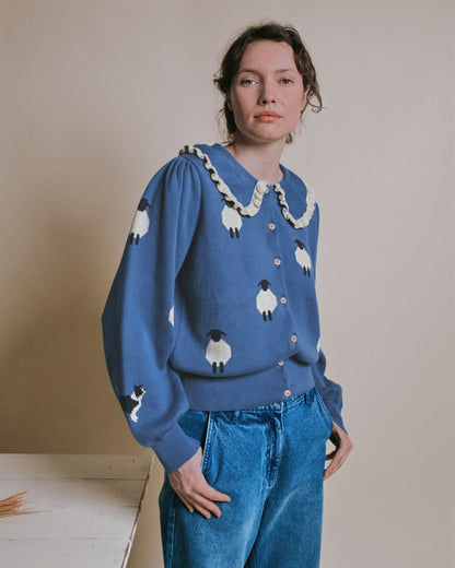 Emile et Ida Blue Sheep Intarsia Cardigan