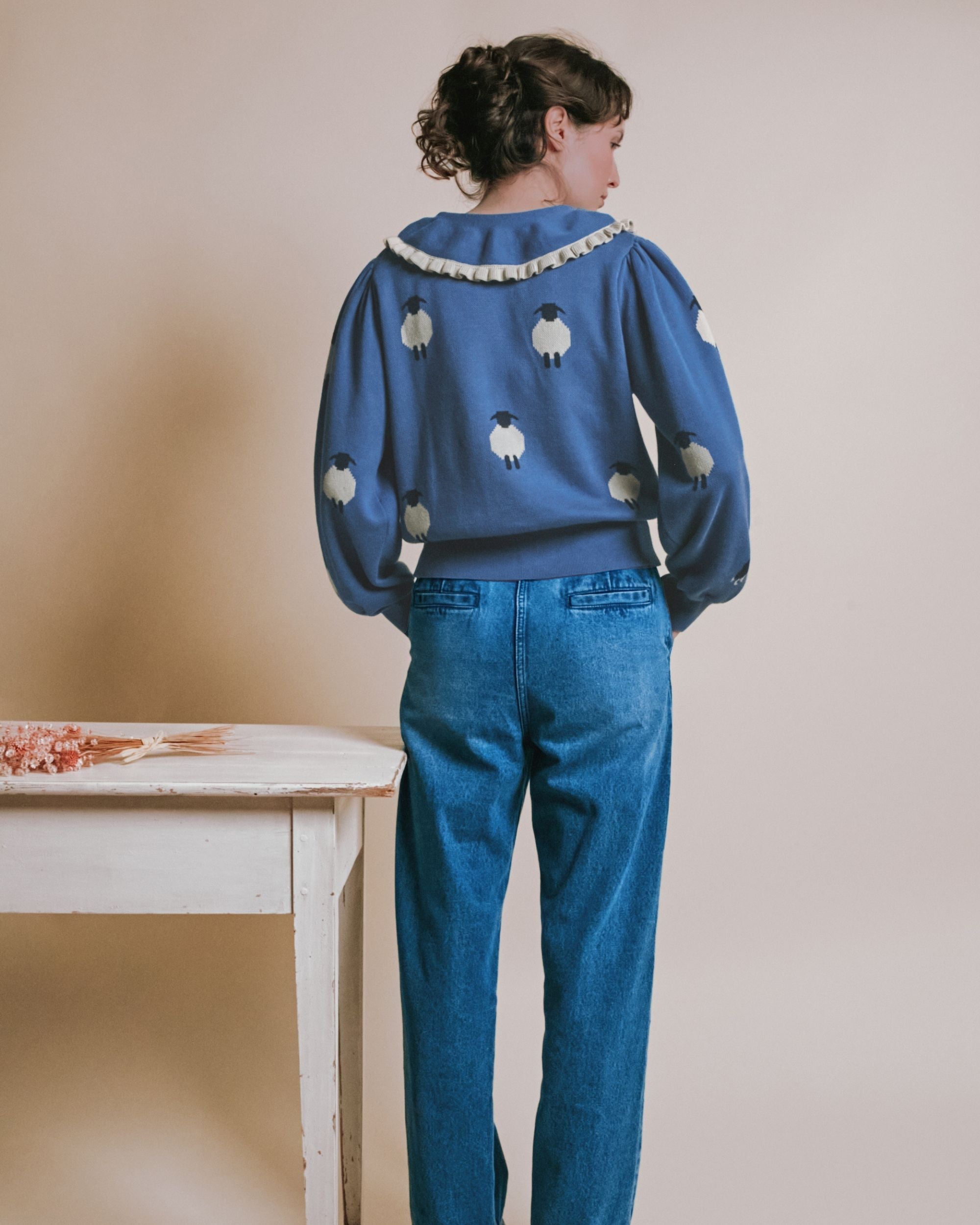 Emile et Ida Blue Sheep Intarsia Cardigan