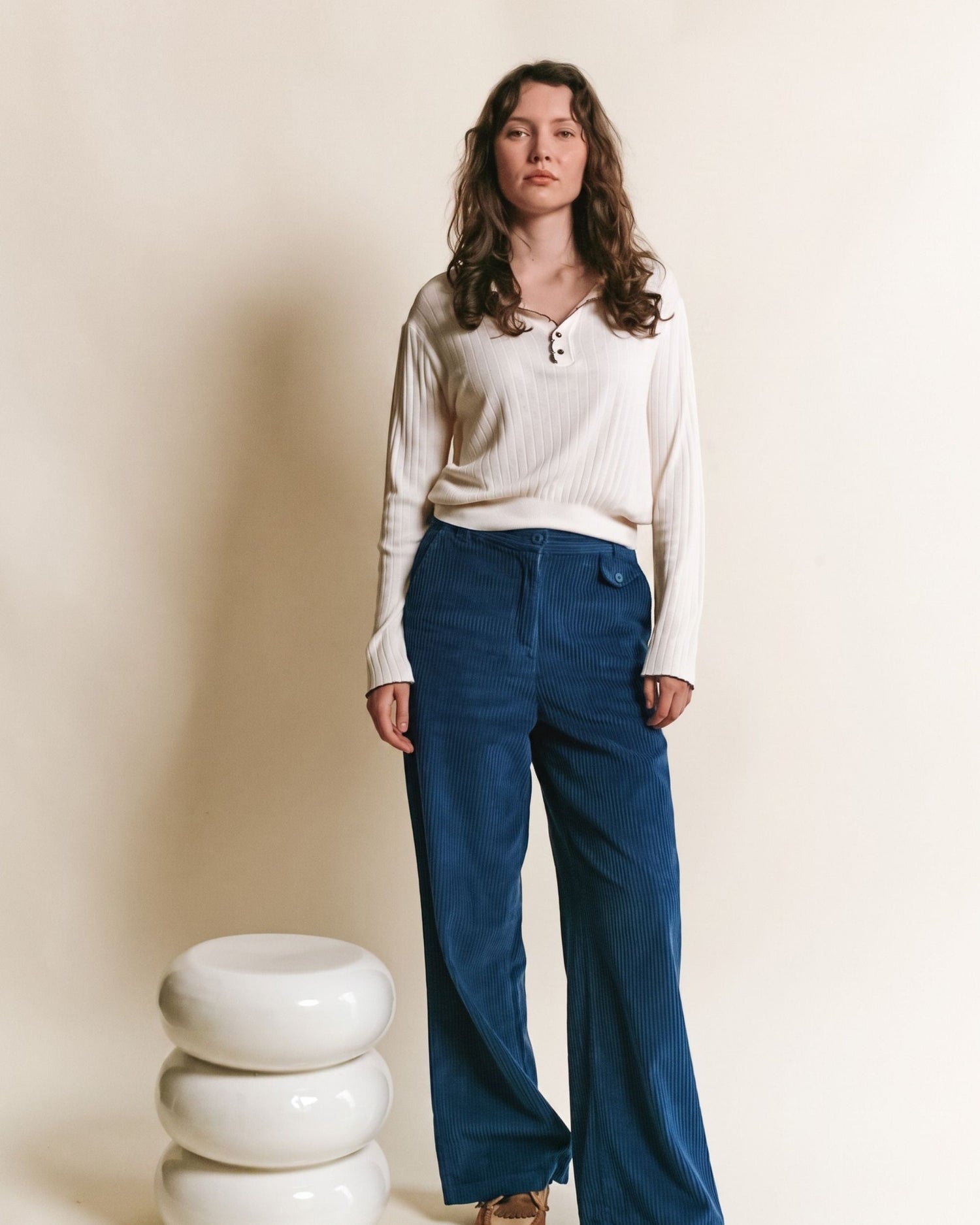 Emile et Ida Ecru Pointelle Long-Sleeve Polo