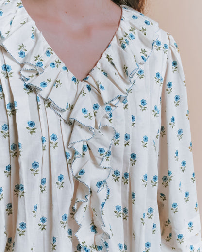 Emile et Ida Scarlet Floral Khadi Ruffle Blouse
