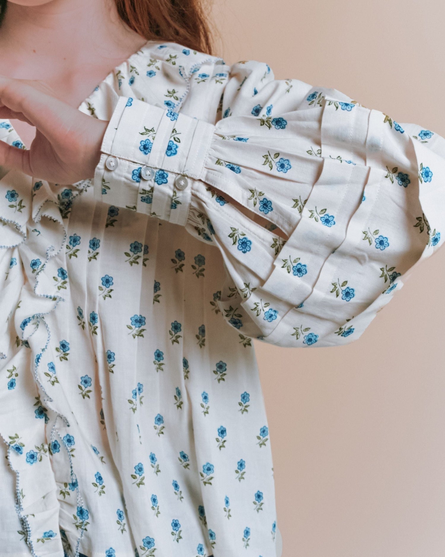 Emile et Ida Scarlet Floral Khadi Ruffle Blouse
