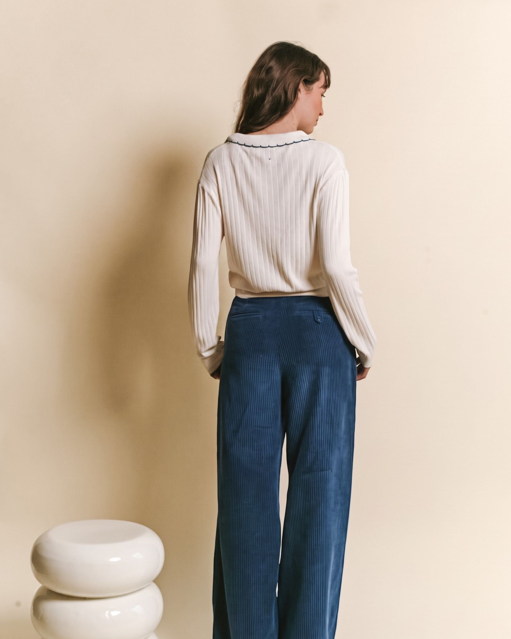 Emile et Ida Ecru Pointelle Long-Sleeve Polo