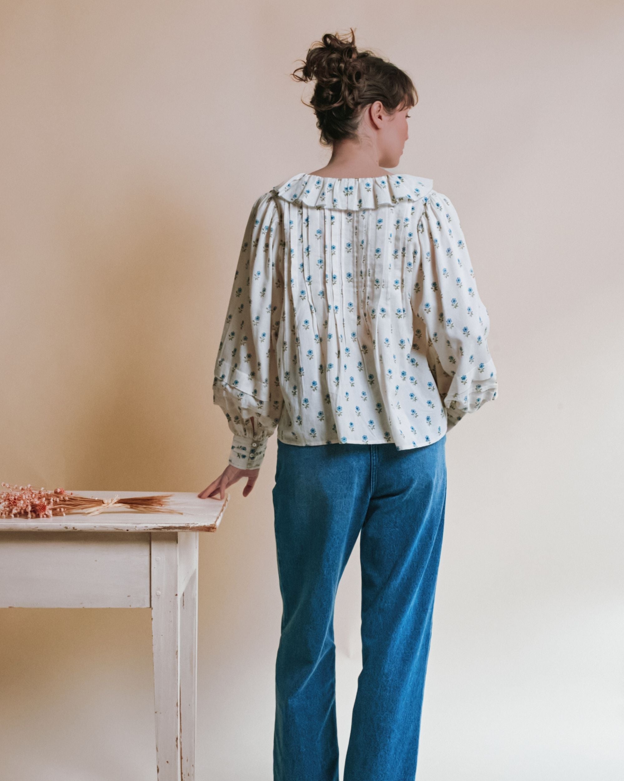 Emile et Ida Scarlet Floral Khadi Ruffle Blouse