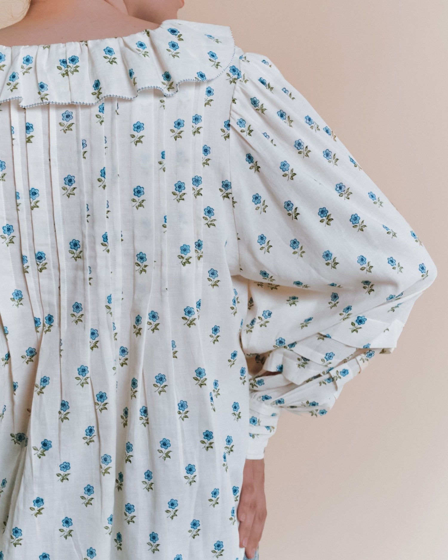 Emile et Ida Scarlet Floral Khadi Ruffle Blouse