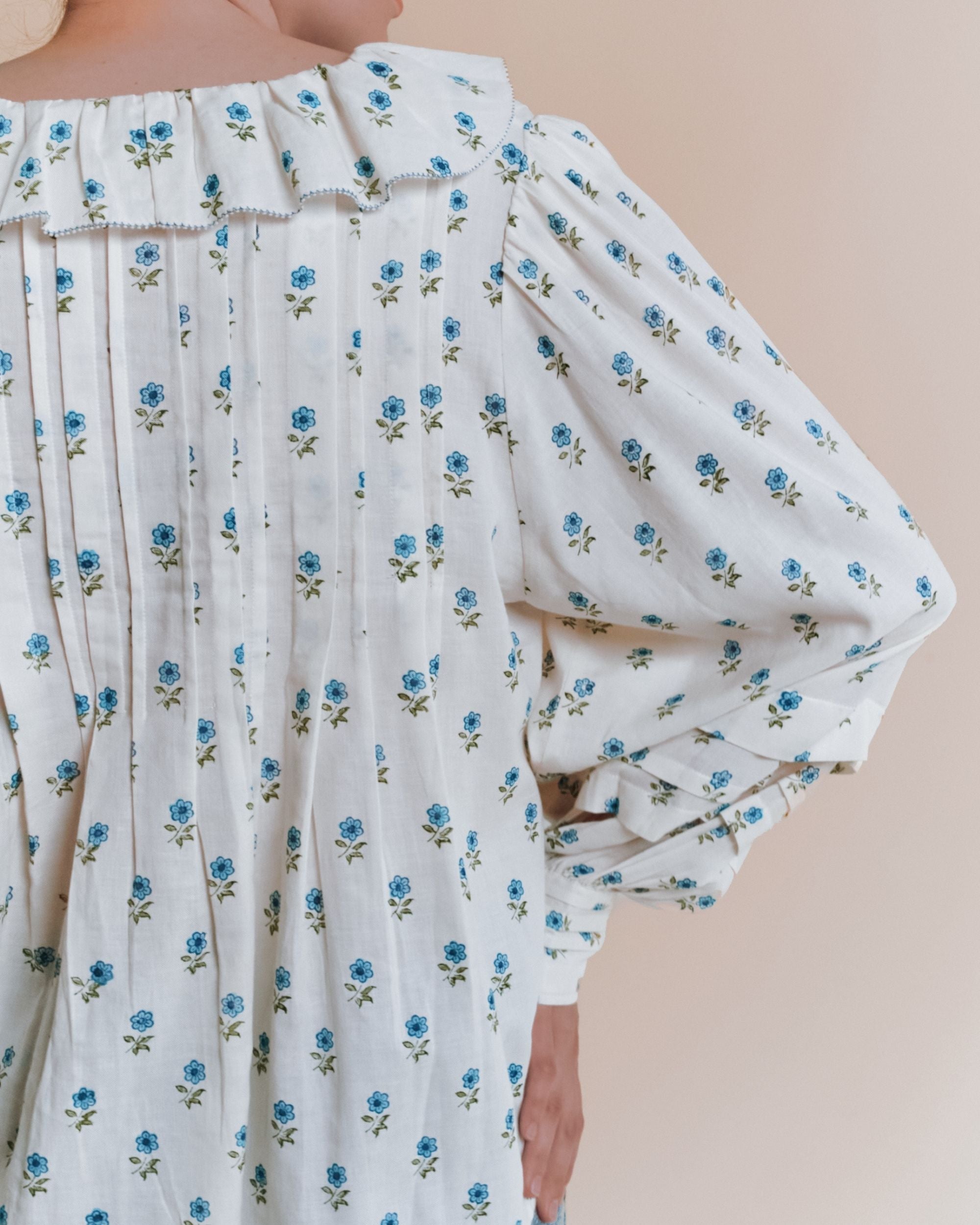 Emile et Ida Scarlet Floral Khadi Ruffle Blouse