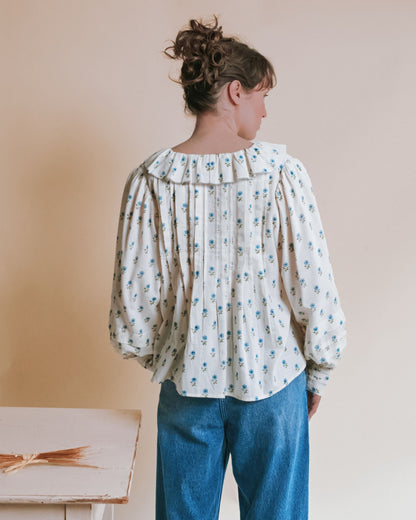 Emile et Ida Scarlet Floral Khadi Ruffle Blouse
