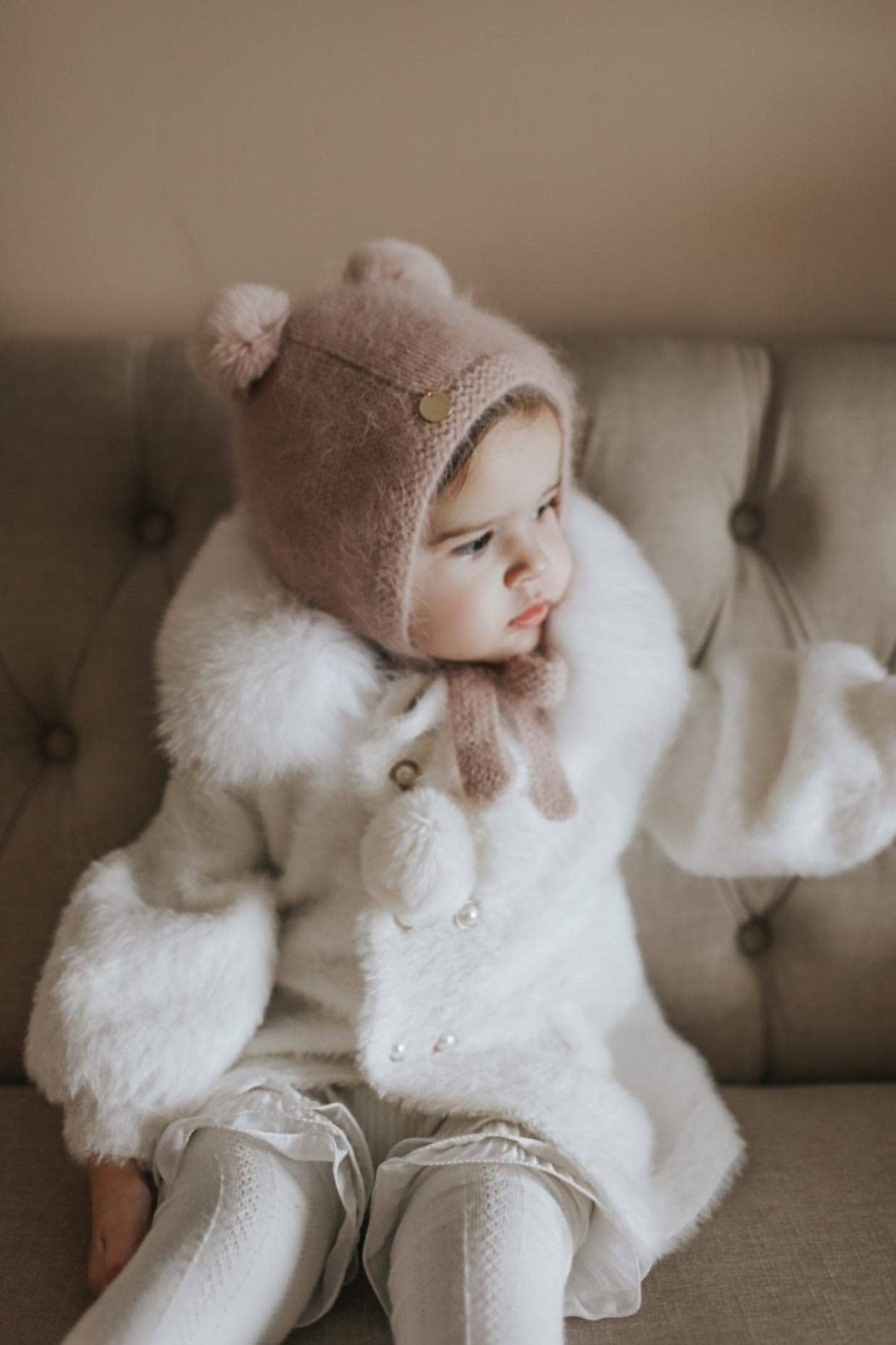 Petite Maison Kids - Dusty Pink Cashmere Teddy Hat: Small (0-12 M)