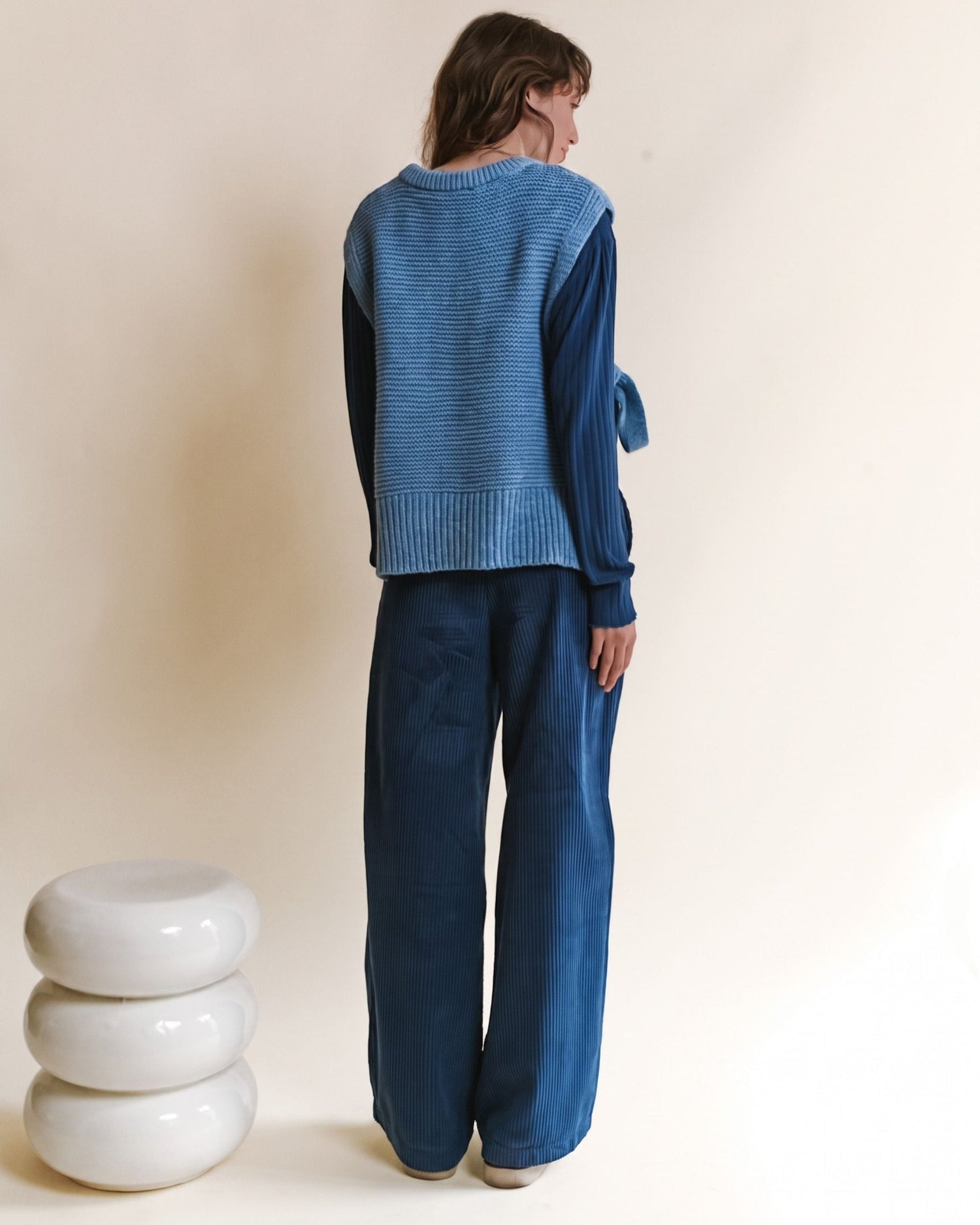 Emile et Ida Blue Sleeveless Bow Knit Top