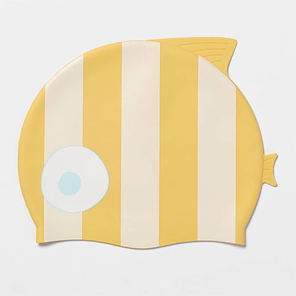 Sunnylife - Kids Swimming Cap Finn the Fish Mustard Stripe