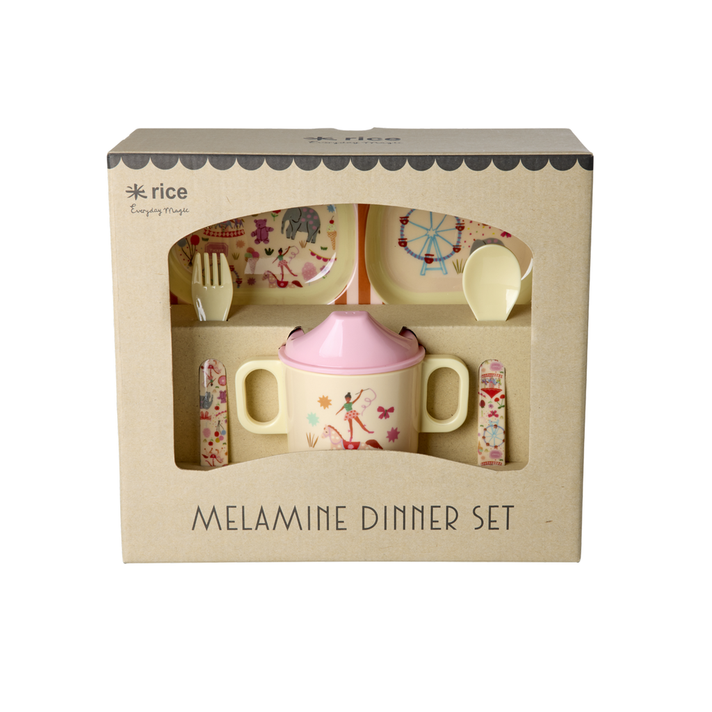 RicebyRice - Melamine Baby Dinner Set in Gift Box - Fun Fair Print - 4 pcs