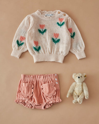 Emile et Ida Pink Tulip Intarsia Sweater