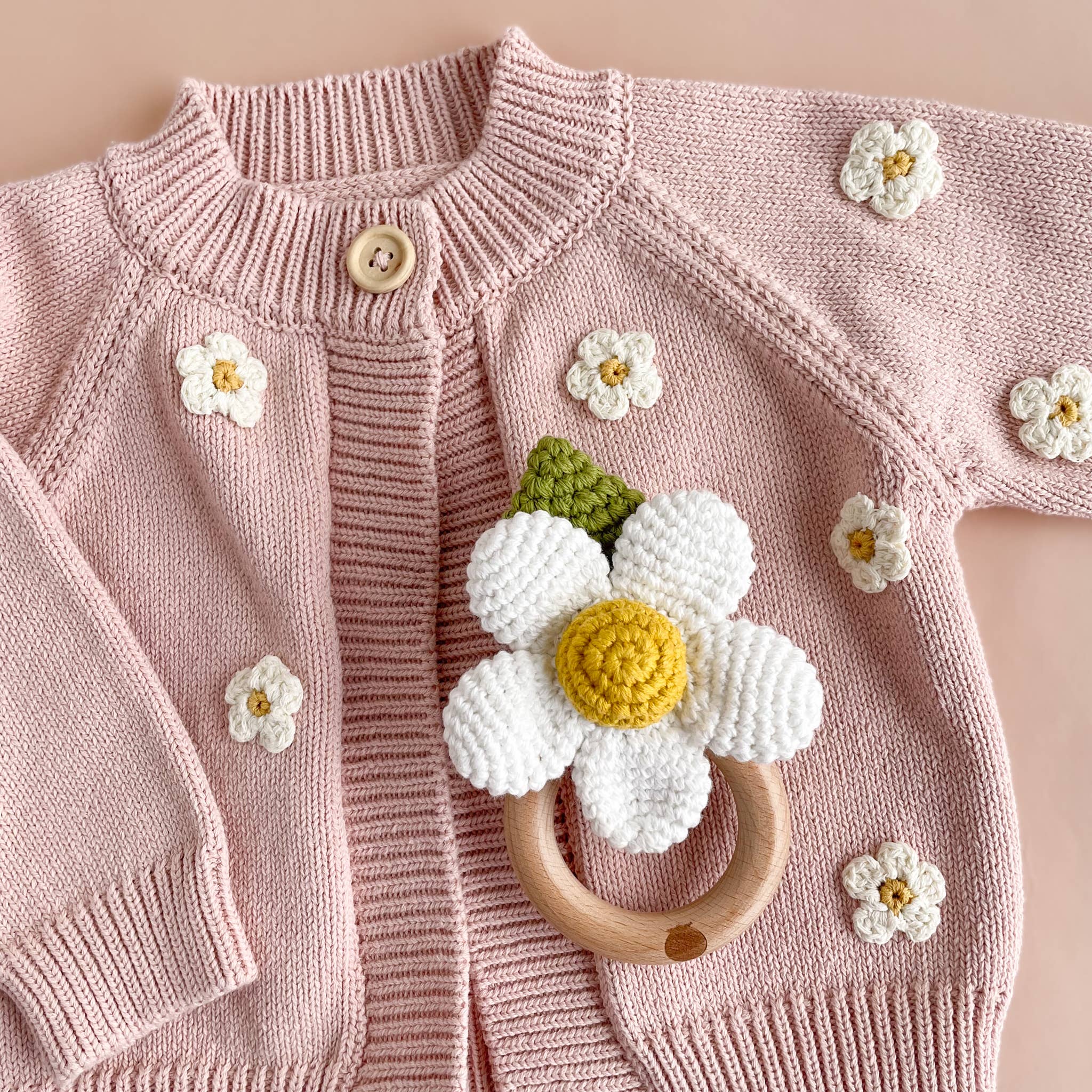 Blueberry Hill Flower Teether Rattle – Crochet Baby Teether Toy